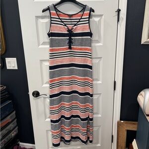 Talbots Striped Sleeveless Maxi Dress - Navy, White, and Coral size Small